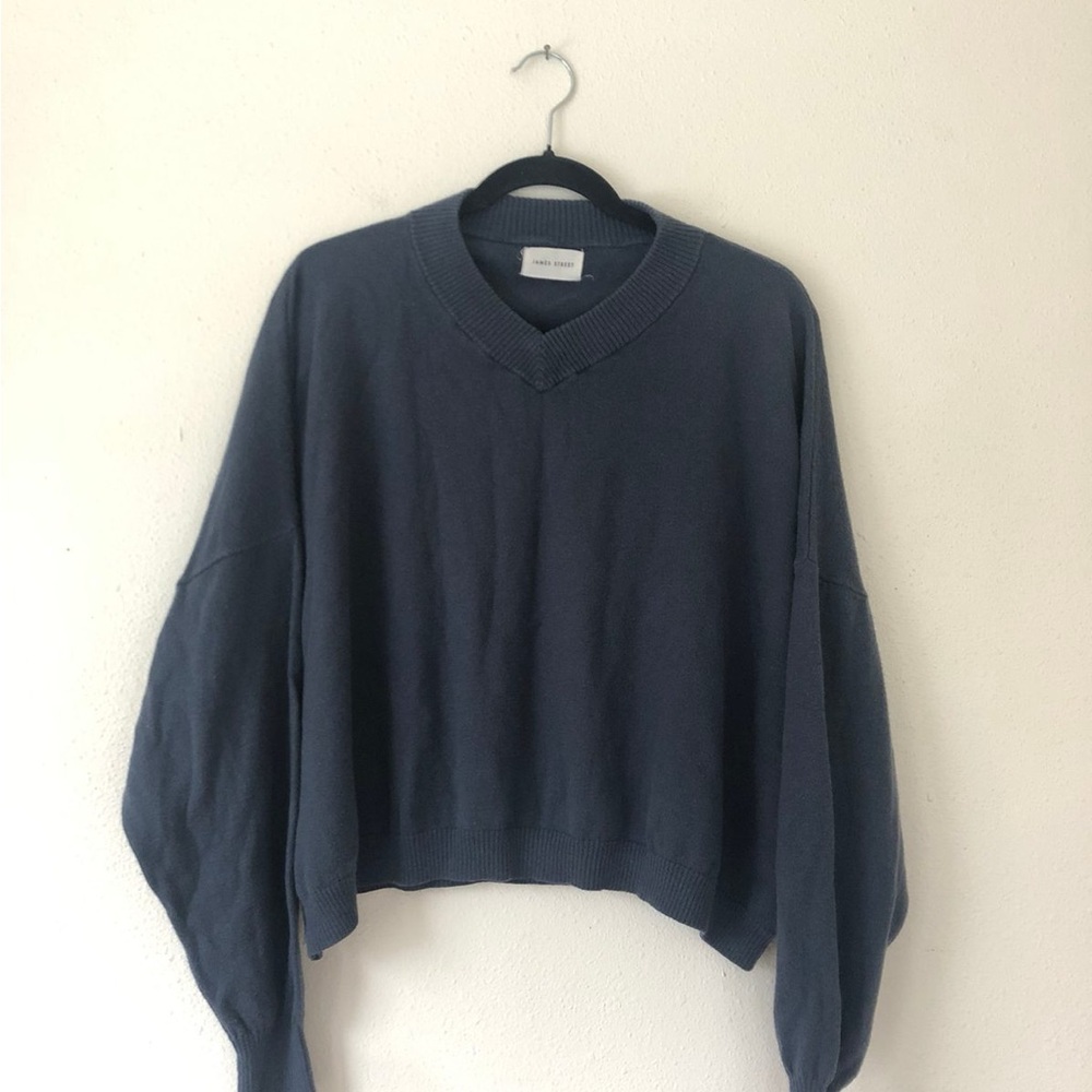 Oversized V-Neck Sweater in Slate Blue